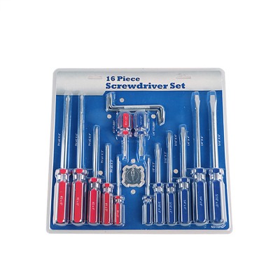 16 PC Transparent Handle Magnetic Long Promotional Small Slot Tore Phillips Multi Bit Screwdriver